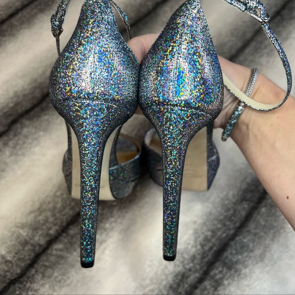 Jimmy Choo Pattie 130 Multi Hologram Leather Platform Sandal Heels - Picture 6 of 11